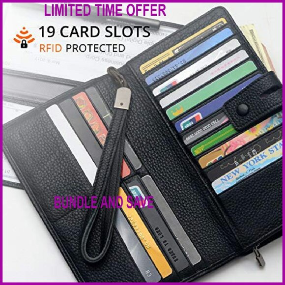 Large RFID Leather Wristlet Wallet Organizer with Phone Pocket - Picture 7 of 7